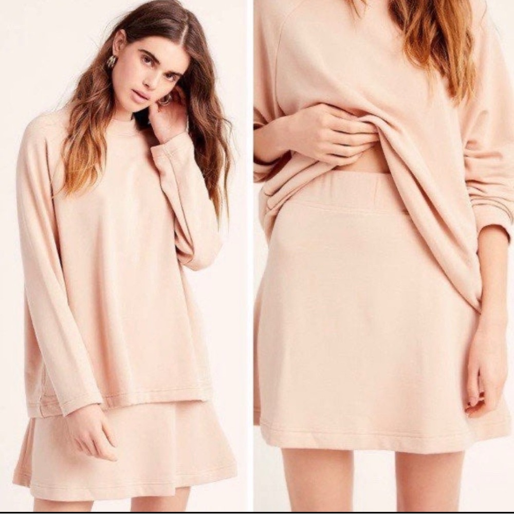 NWT Free People pink skirt sweater shirt set XS $198 boho dress Anthropologie